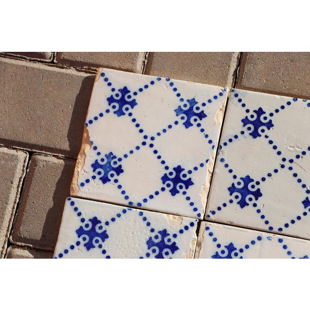 19th Century Antique 19th Century Portuguese Blue Cross Lattice Tiles, Set of 15 For Sale - Image 5 of 15