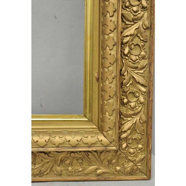 Gold Antique Victorian Gold Gilt Oak Wood Leafy Scroll Deep Picture Frame 32.5 X 26.5 For Sale - Image 8 of 18