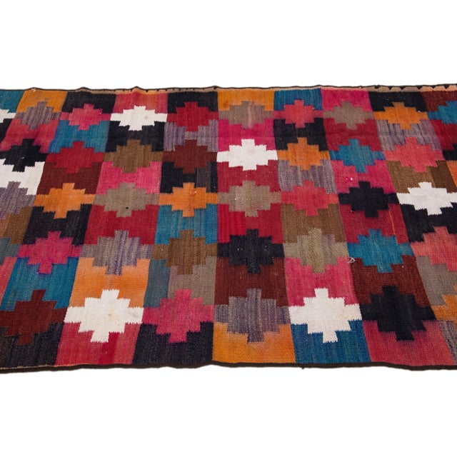 1960s Mid-20th Century Turkish Kilim Multicolor Handmade Tribal Wool Rug For Sale - Image 5 of 8