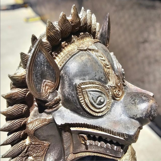 Early 20th Century Monumental Bronze Khmer-Style Male Temple Guardian Statue For Sale - Image 13 of 13