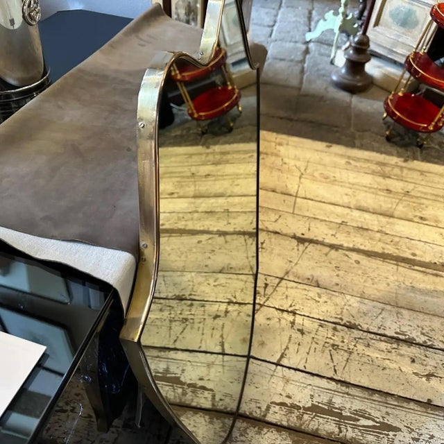 1950s Gio Ponti Style Mid-Century Modern Solid Brass Italian Big Wall Mirror For Sale - Image 10 of 12