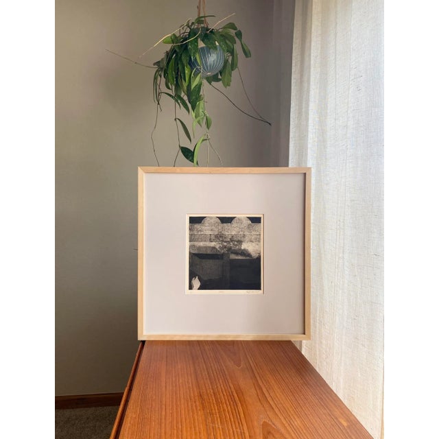 Minimalist Surrealist Blonde Wood Framed Signed Art For Sale - Image 9 of 11