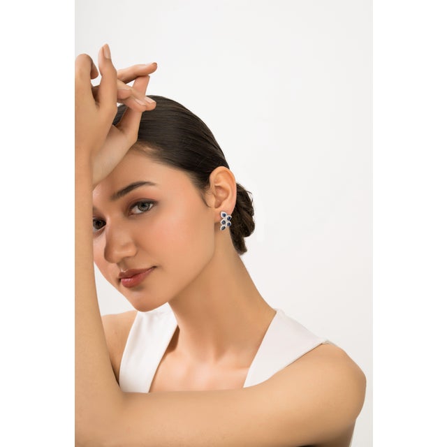 14k Solid Gold Wing-Shaped 4.02 Ct Blue Sapphire Diamond Cluster Earrings- 2 Pieces For Sale - Image 10 of 14