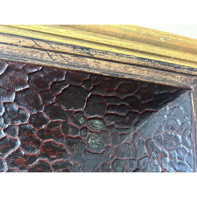 Mid 19th Century 19th Century Beveled Fireplace Mirror, Framed in Heavy Wood Embossed With Leather and Thinly Gilded. For Sale - Image 5 of 8