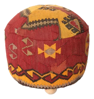 Contemporary Stool Upholstered With Vintage Handwoven Kilim