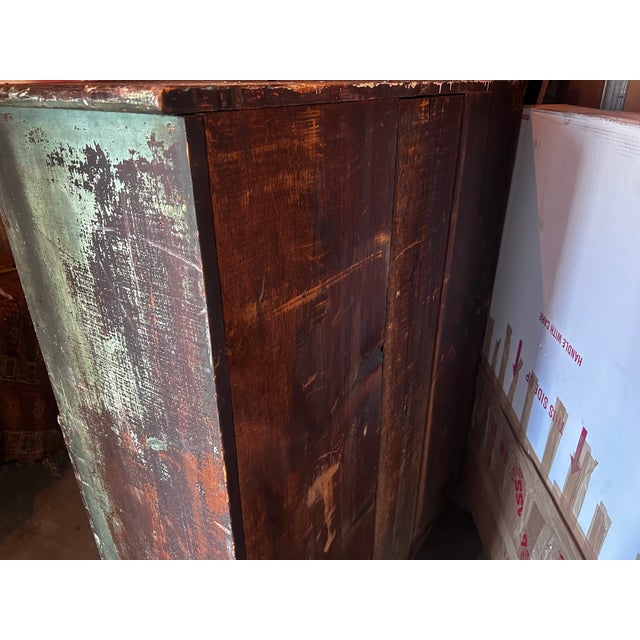 Antique Farmhouse Wood-Painted Turquoise Cabinet For Sale - Image 4 of 16