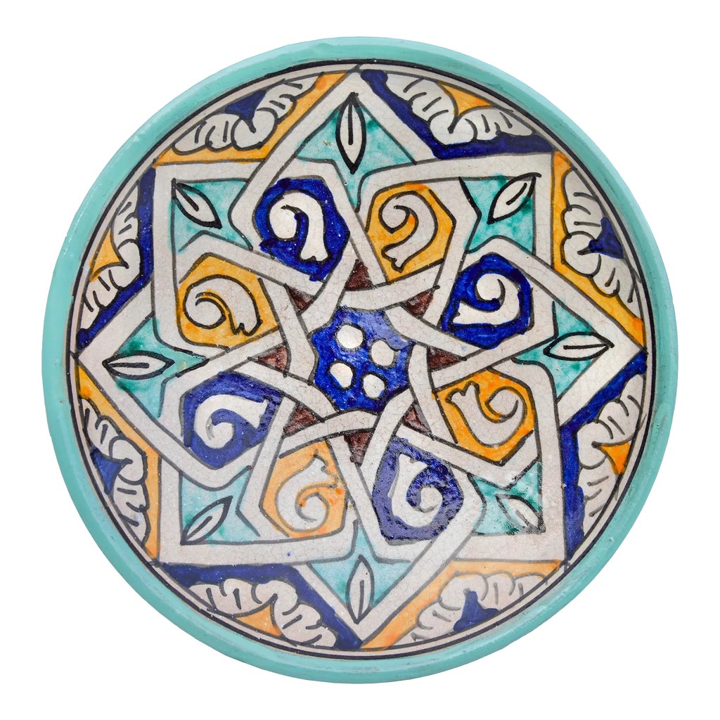 Mid 20th Century Teal & Orange Andalusian-Patterned Ceramic Plate
