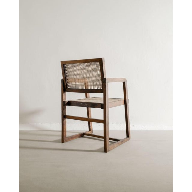 Rare french mid century wooden box office / dining chair in dark stained teak by pierre jeanneret produced for chandigarh...