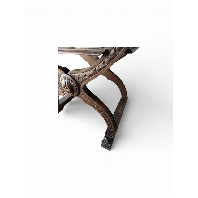 19th Century Renaissance Revival Carved Curule X-Frame Armchairs (Pair) For Sale In Charlotte - Image 6 of 8
