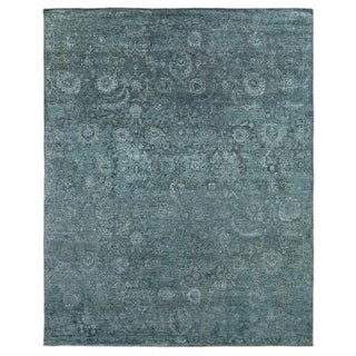 Bryant Blue/Light Blue Hand knotted Wool/Viscose/Cotton Area Rug - 12'x15' For Sale