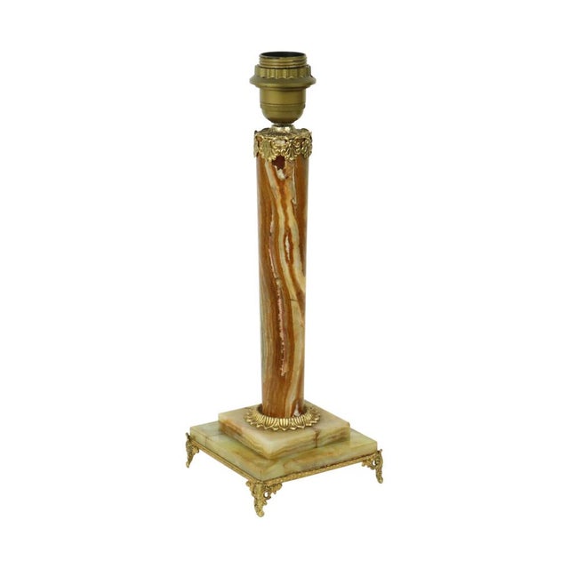Onyx and Brass Column Table Lamp, 1950s For Sale - Image 6 of 17