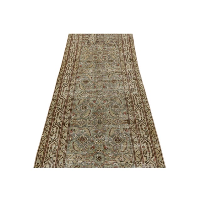 19th-Century Antique Malayer Wool Runner Rug With Muted Sage & Earth Tone Patina For Sale - Image 4 of 10