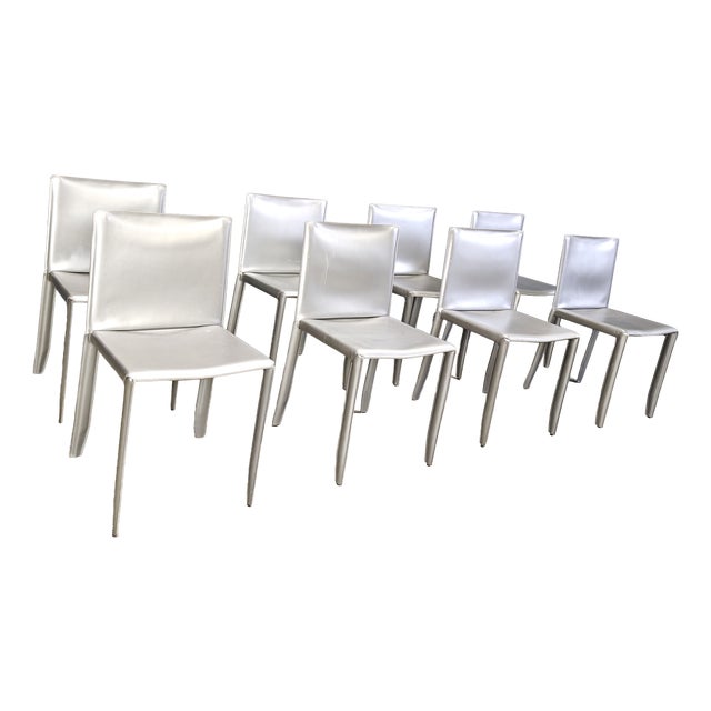 Grey Leather Dining Chairs from Cattelan, Italy, 1980s, Set of 8 For Sale