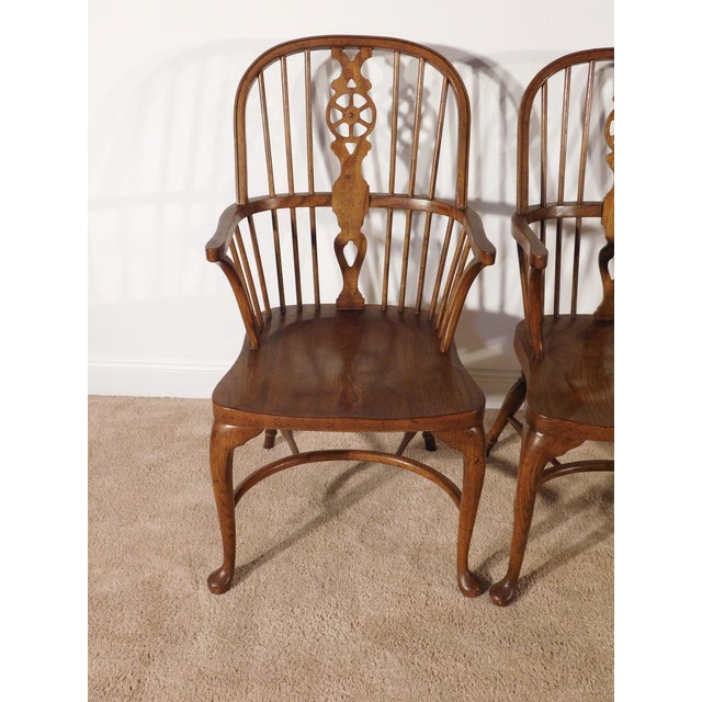 Vintage Baker Furniture Set of 4 Queen Anne Dark Oak Windsor Arm Chairs For Sale - Image 14 of 14