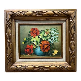 Vintage Floral Still Life Painting Signed by Artist Tina Corsi For Sale