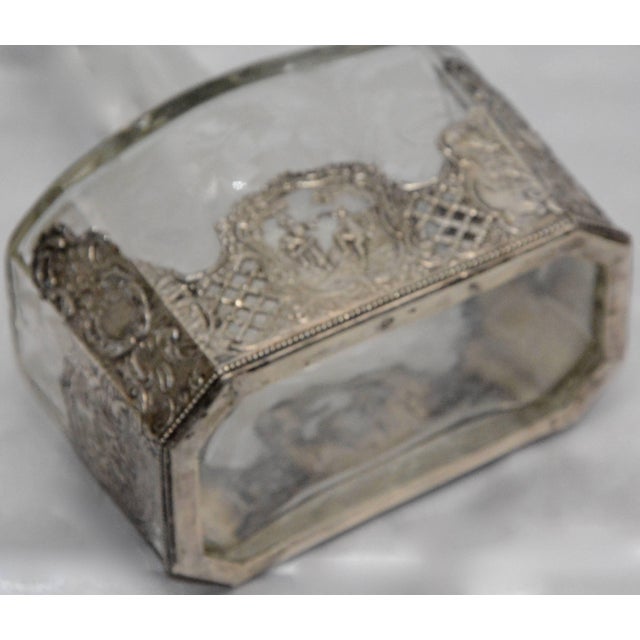 Late 19th Century Victorian Silver and Engraved Crystal Decanter With Cordial Cups For Sale - Image 5 of 9