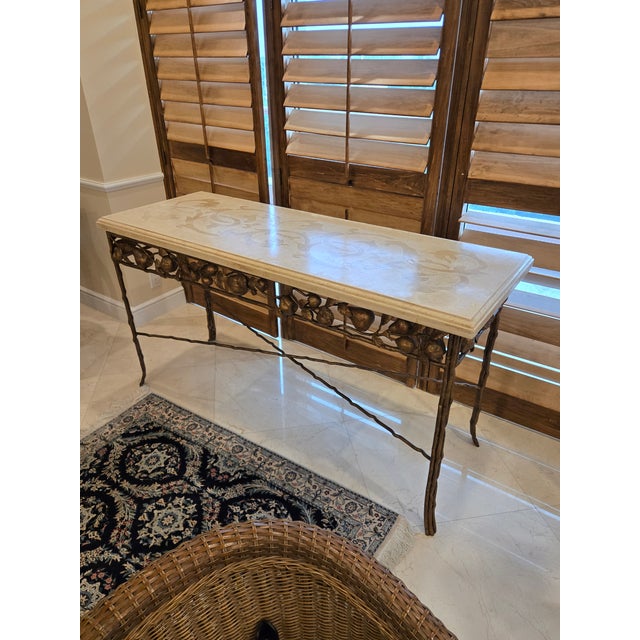 Italian Late 20th Century Stunning Wrought Iron Console Table of Fruits and Twisted Branch Feet For Sale - Image 3 of 15