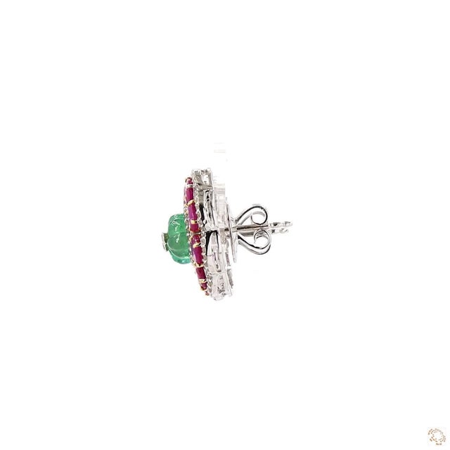 0.95 Carat Round Brilliant Cut Diamond Emerald Ruby Gold Earrings, Pair For Sale - Image 4 of 9