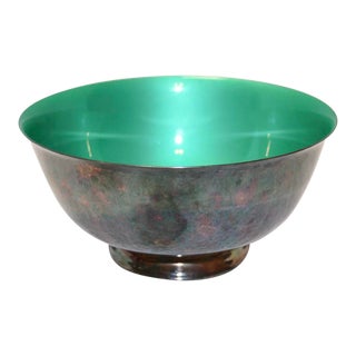 Reed & Barton Silver Plated & Bright Green Enamel Bowl For Sale
