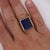 Vintage Lapis Lazuli 18k Gold Floral Engraved Square Mens Signet Ring, Size 10.75 For Sale - Image 4 of 11