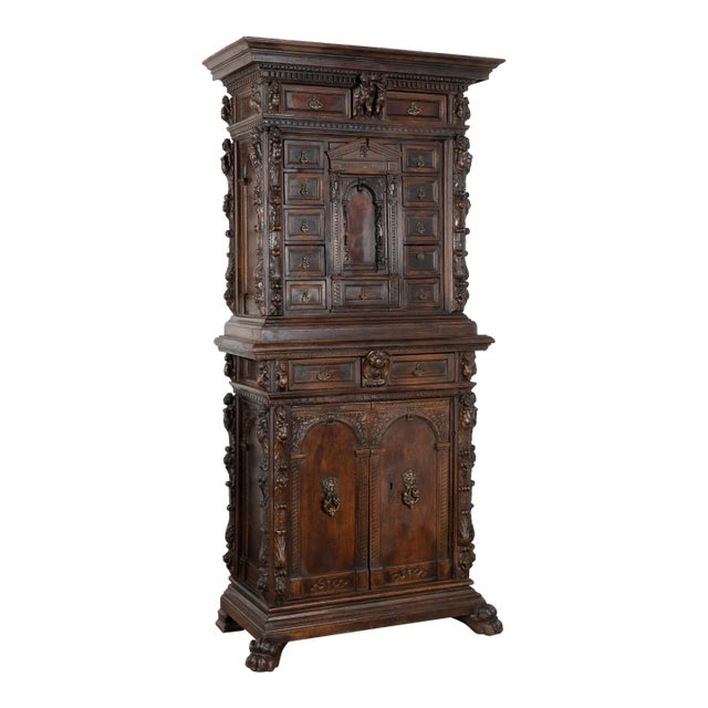 Heavily Carved Italian Baroque Walnut Cabinet With 19 Drawers For Sale