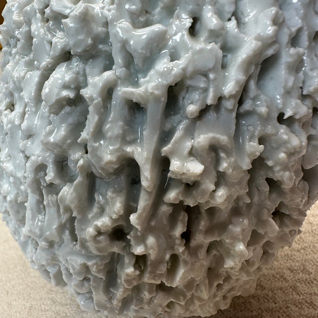 White Rörstrand Gunnar Nylund Chamotte Art Pottery Vase White Blue Sweden Mid 20th Century 5" For Sale - Image 8 of 8