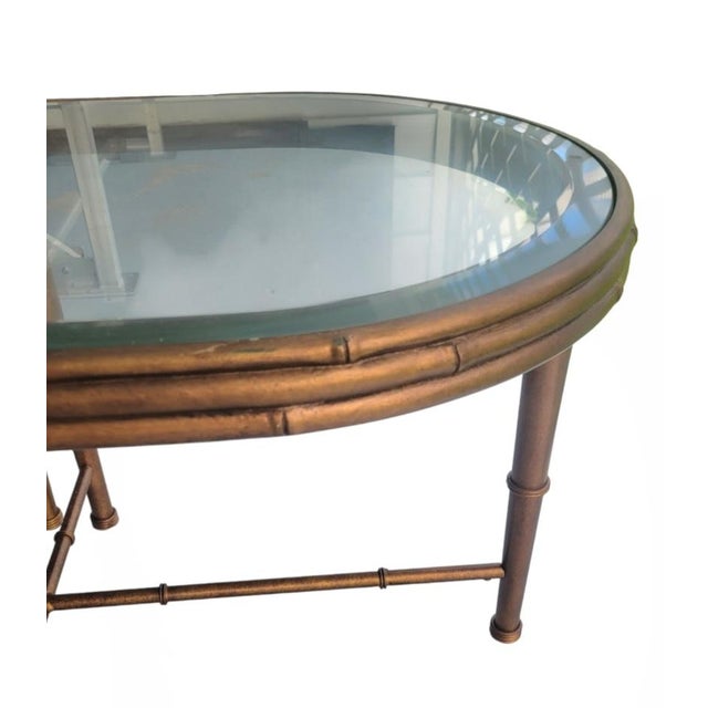 Vintage Hollywood Regency Iron Bronze Faux Bamboo Convertible Oval Coffee/sideTable For Sale - Image 9 of 13