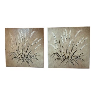 Vintage Italian Terra Cotta Ceramic Tiles - a Pair For Sale