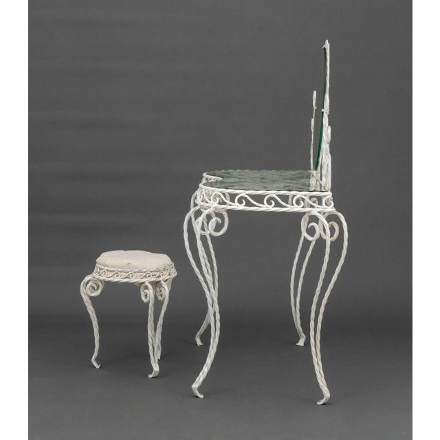 Modern White Painted Wrought Iron Vanity and Stool For Sale - Image 9 of 13