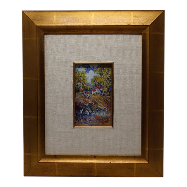2003 Judy O’Brien Galatha Miniature Heron Landscape Painting For Sale
