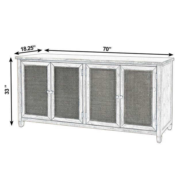 Spritely Home Accent Furniture Flagstaff 70 in. W Rectangular Cane 4 Door Sideboard, Desert Sand For Sale - Image 4 of 11