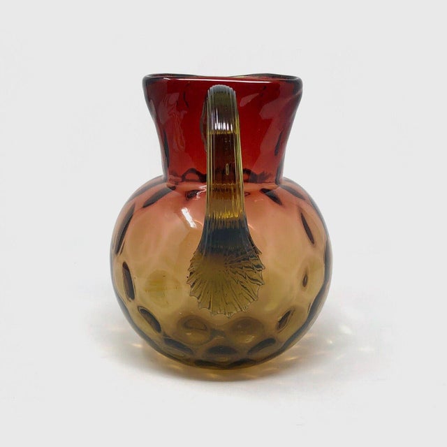 Antique Amberina Glass Water Pitcher With Reed Handle For Sale - Image 4 of 8