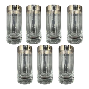 Set of 7 Barware HighBall Tumbler Glass with Silver Rim by Dorothy Thorpe, Mid 20th Century
