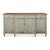 Soft gray-green paint sits below a natural wood top, following the country-furniture practice of leaving working surfaces...