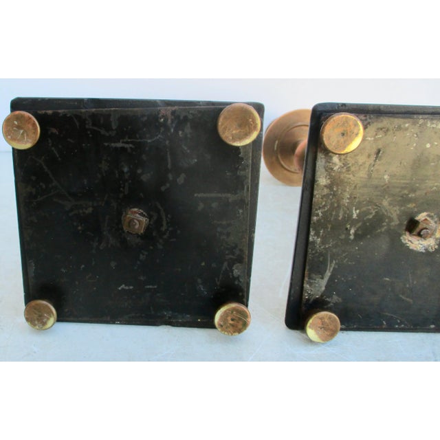 Burnt Umber Antique Russian Bronze and Black Marble Candlesticks -A Pair of 2 For Sale - Image 8 of 9