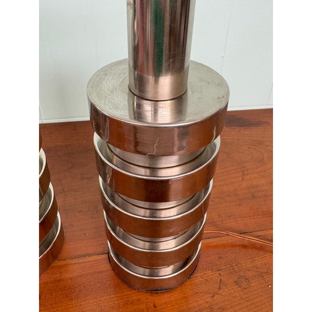 Silver Vintage Italian Space Age Style Lamps in Chrome Steel, 1970s, Set of 2 For Sale - Image 8 of 18