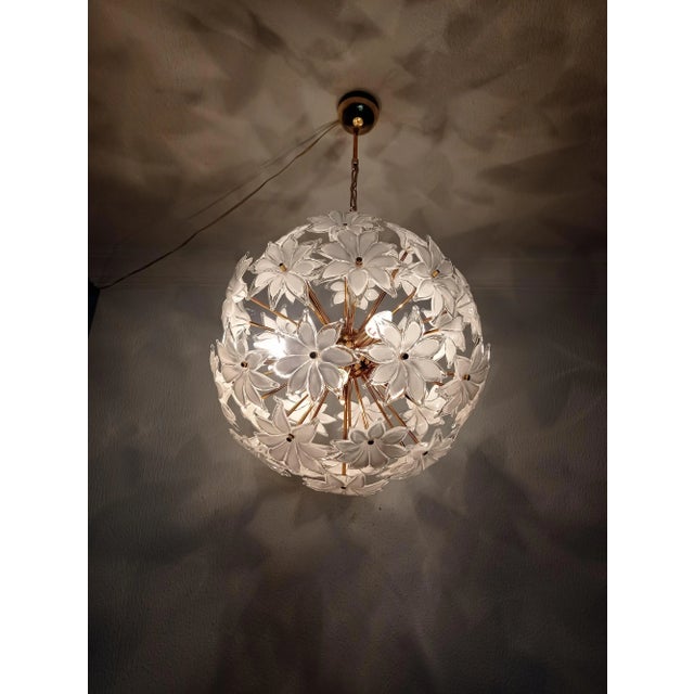 1970s Sputnik Murano White Chandelier Basket Pendant Lighting For Sale - Image 6 of 12