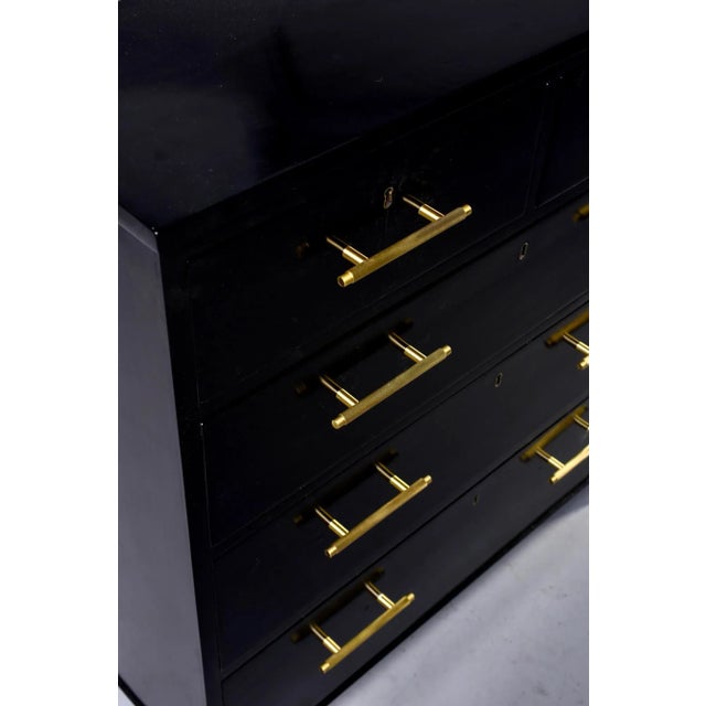 1940s English Ebonised Chest of Drawers With Brass Hardware For Sale - Image 5 of 12