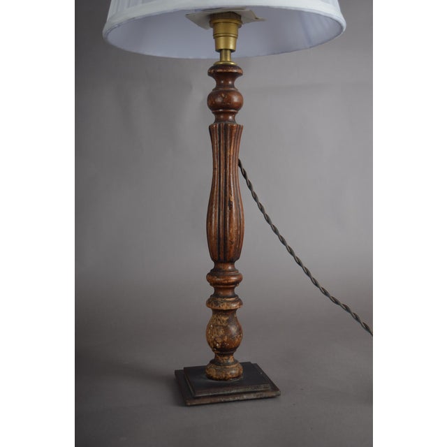 1970s Vintage Turned Wood Table Lamps with Pleated Shades, France, 1970s, Set of 2 For Sale - Image 5 of 12
