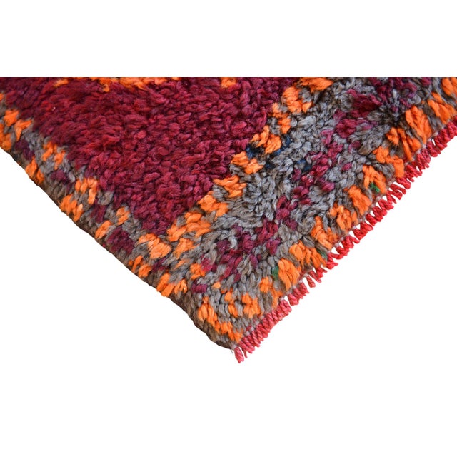 Deep Burgundy & Hot Pink Vintage Rug | 4x6 Turkish Rug Geometric Wool Kilim | Mid Century Tribal Accent - 3′10″ X 6′3″ For Sale - Image 10 of 11