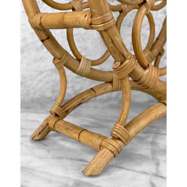 Wood Vintage Coastal Boho Rattan Sculptural Bamboo 7-Bottle Wine Rack For Sale - Image 7 of 7