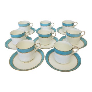 Late 19th Century Paris Porcelain Demi Tasse With Gilt and Robins Egg Blue Banding - Set of 8 For Sale