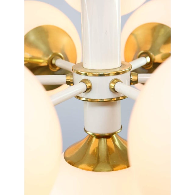 Vintage Italian Brass and Opaline 10-Arm Chandelier, 1970s For Sale - Image 14 of 18