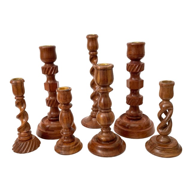 Vintage Turned Wooden Candlesticks, Set of Seven Chairish