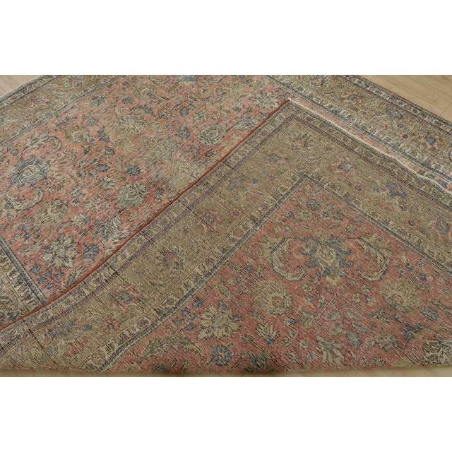 Tabriz Rug 8’8” X 11’7” Pink Wool Vintage Distressed Hand-Knotted Carpet For Sale - Image 14 of 15