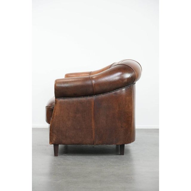 Vintage 2-Seater Club Sofa in Sheepskin with Decorative Nails For Sale - Image 4 of 17