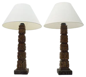Hand-Carved Wooden Table Lamps from Temde, 1960s, Set of 2