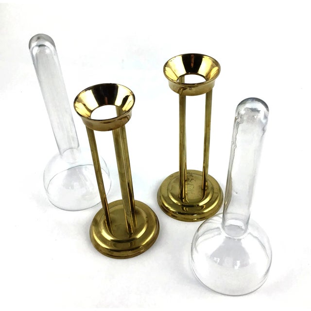 1960s 1960s Mid-Century Modern Glass and Brass Vases or Candle Holders - a Pair For Sale - Image 5 of 8