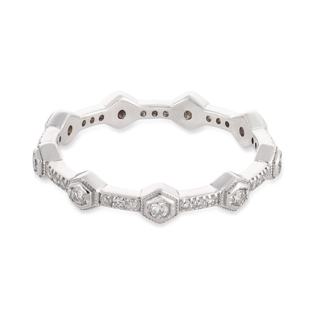 Contemporary Contemporary Diamond 18k White Gold Eternity Band, Size 5.75 For Sale - Image 3 of 4