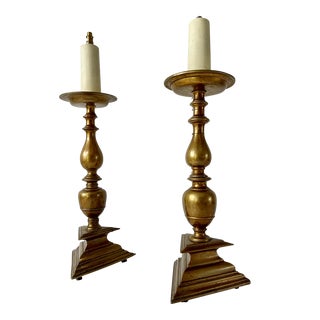 17th Century Bronze Candle Holders - a Pair For Sale